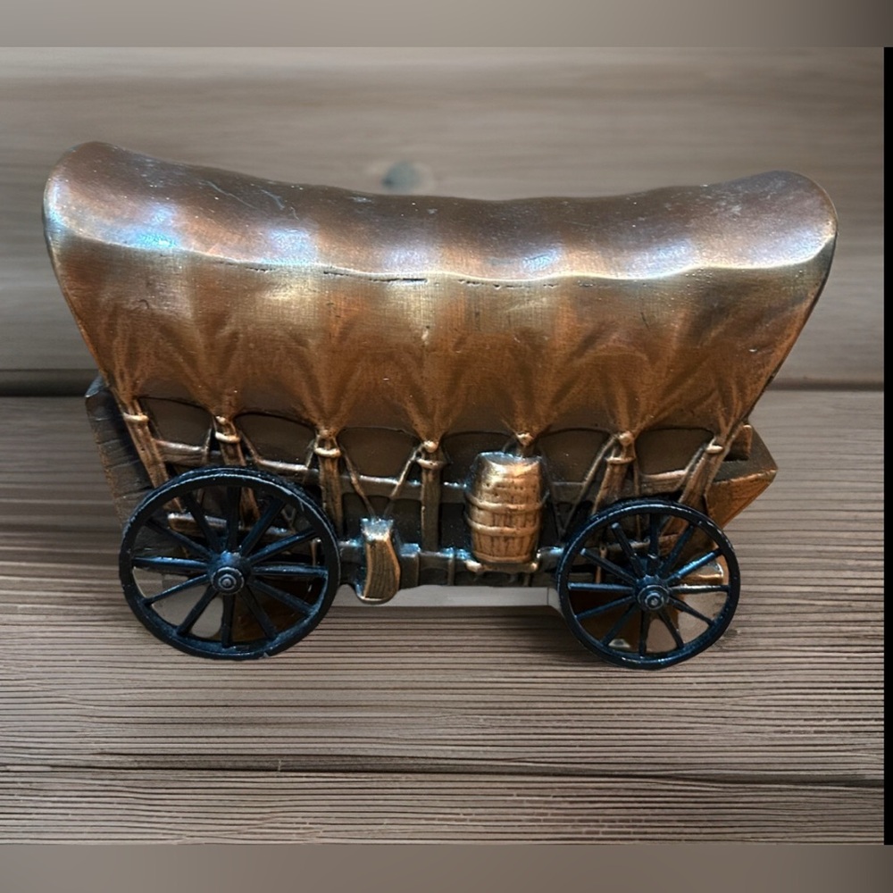 Vintage BANTHRICO 1974 5 1/2" Metal Pioneer Wagon Bank Made in Chicago “As Is”